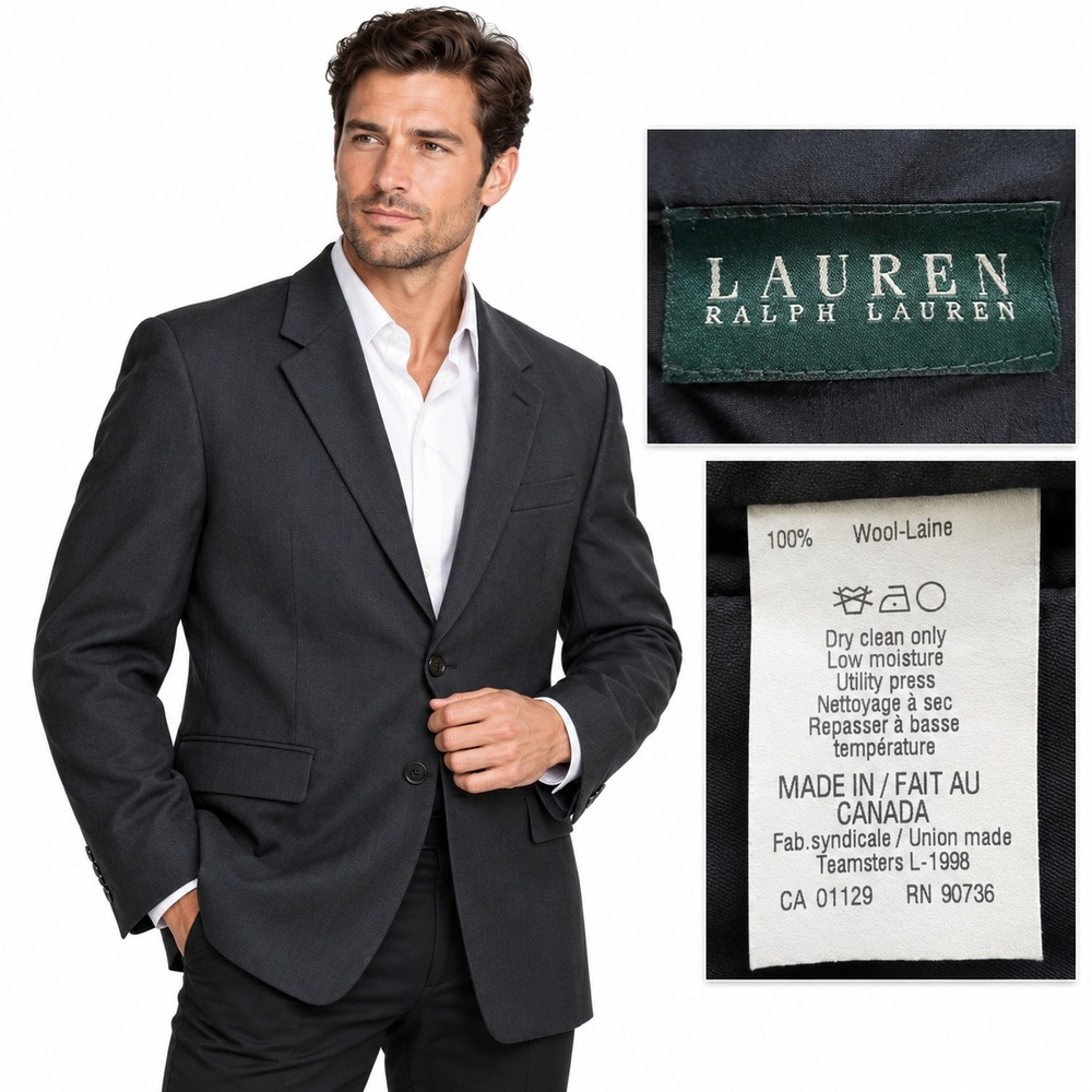 Lauren Ralph Lauren Blazer Men 42R Charcoal Gray Wool Sport Coat Classic Fit